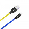 Кабель ColorWay USB-USB Type-C, 2.4А, 1м, Blue/Yellow (CW-CBUC052-BLY)