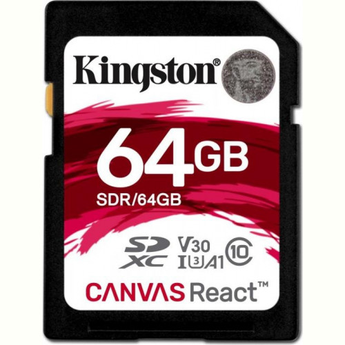 Карта пам`ятi SDXC 64GB UHS-I/U3 Class 10 Kingston Canvas React R100/W80MB/s (SDR/64GB)