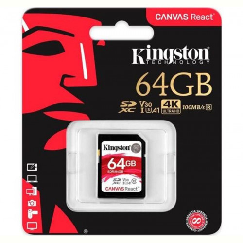 Карта пам`ятi SDXC 64GB UHS-I/U3 Class 10 Kingston Canvas React R100/W80MB/s (SDR/64GB)