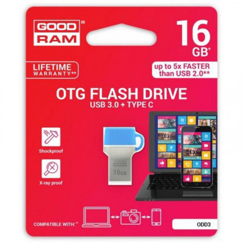 Флеш-накопичувач USB3.0 16GB Type-C GOODRAM ODD3 (DualDrive) Blue (ODD3-0160B0R11)