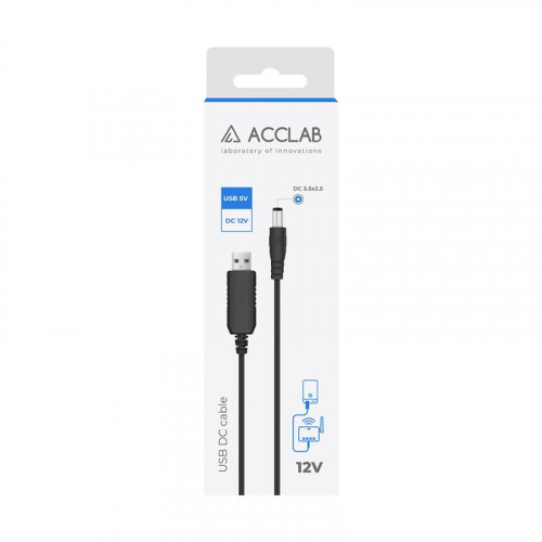 Кабель живлення ACCLAB USB to DC, 5,5х2,1 мм, 5V, 1,5A, 1 м Black (1283126552816)