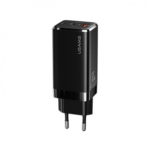 Мережевий зарядний пристрій Usams US-CC110 (1USB, 2USB Type-C) 65W PD + QC3.0 Black (MTXLOGTL01) + кабель USB-C - Lightning