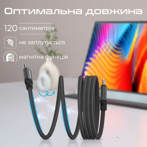 Кабель Promate USB Type-C - USB Type-C (M/M), 3 A, 60 W, 1.2 м, Springy Black (springy.black)