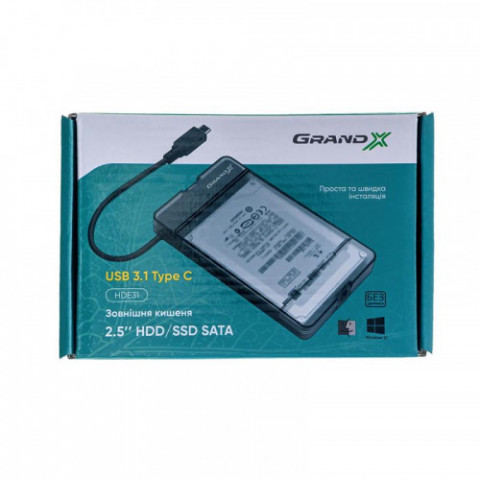 Зовнішня кишеня Grand-X для HDD 2,5" USB 3.1 Type-C (HDE31)