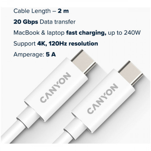 Кабель USB Type-C Canyon Type-C to Type-C 2m White (CNS-USBC42W)