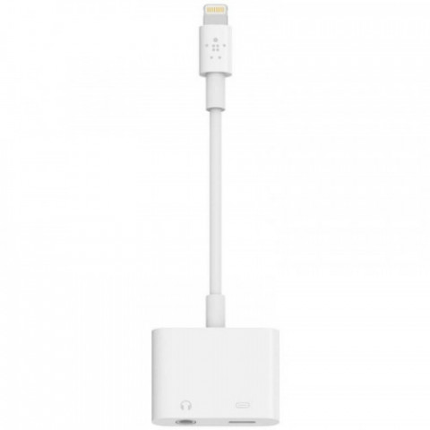 Адаптер Belkin Lightning-3.5 mm Audio+Charge RockStar, 0.1м White (F8J212btWHT)