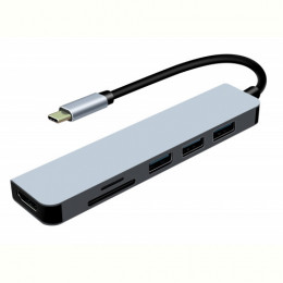 Концентратор USB-C ProLogix (PR-WUC-104B) 6 in 1 USB3.1 Type C to HDMI+1*USB3.0+2*USB2.0+TF+SD HUB