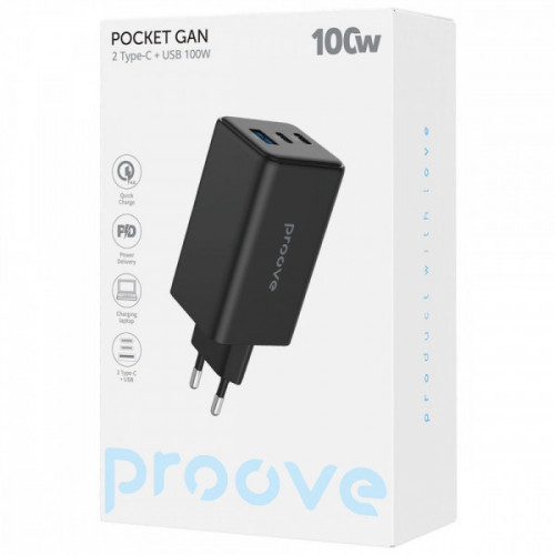 МЗП Proove Pocket GaN Max 100W (2Type-C + USB) black Купити в Україні