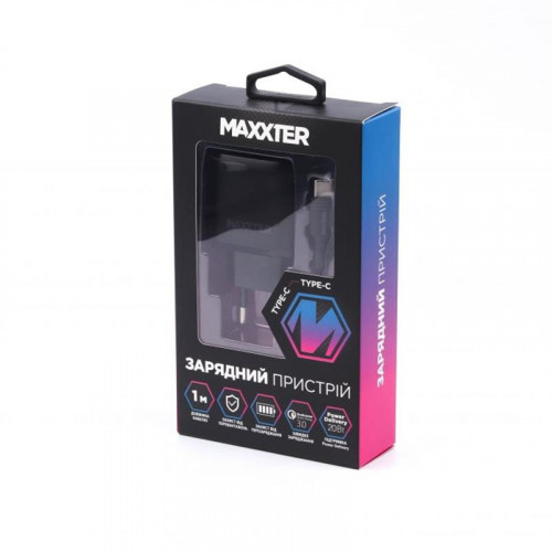 Мережевий зарядний пристрій Maxxter (2USBх3А) QC3.0 Black (WC-QCPD-CtC-01) + кабель USB Type-C