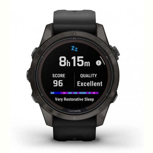 Смарт-годинник Garmin Fenix 7S Pro Sapphire Solar Carbon Gray Titanium with Black Silicone (010-02776-54)