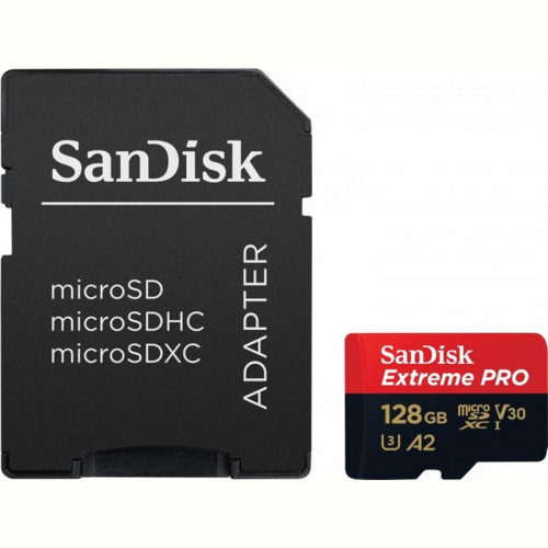 Карта пам`ятi MicroSDXC 128GB UHS-I U3 R200/W90MB/s SanDisk Extreme Pro V30 + SD-адаптер (SDSQXCD-128G-GN6MA)