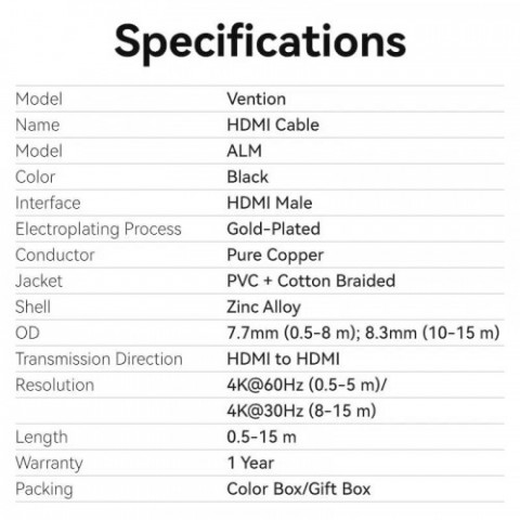 Кабель Vention HDMI - HDMI V 2.0 (M/M), 2 м, Black (ALMBH)