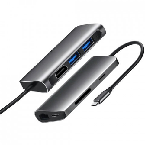 Док-станція ProLogix (PR-WUC-105B) 7 in 1 USB3.1 Type C to HDMI+2*USB3.0+PD+Lan+TF+SD_бн