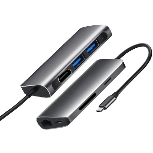 Док-станція ProLogix (PR-WUC-105B) 7 in 1 USB3.1 Type C to HDMI+2*USB3.0+PD+Lan+TF+SD_бн