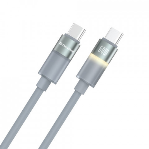 Кабель ColorWay USB Type-C - USB Type-C (M/M), warm light, 3А, 1 м, Grey (CW-CBPDCC092-GR)