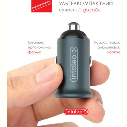 Автомобільний зарядний пристрій Intaleo CCGQPD120T (USB, 3A) Grey (1283126509957) + кабель USB Type С