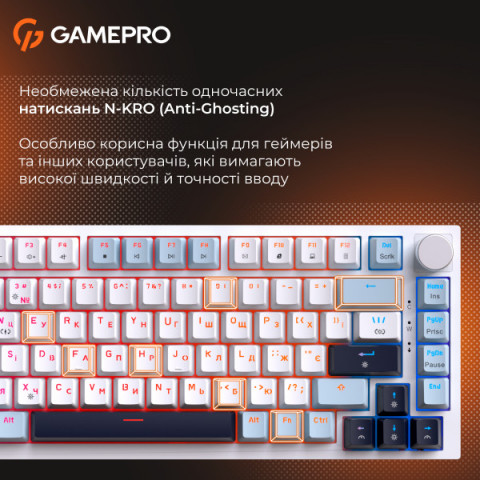 Дротова механічна клавіатура GamePro MK160 V2 Warden QLAB Sakura White (MK160-V2-BL-QS) Купити в Україні