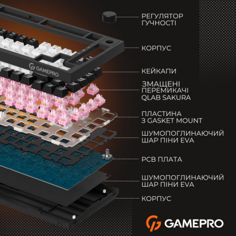 Дротова механічна клавіатура GamePro MK160 V2 Warden QLAB Sakura White (MK160-V2-BL-QS) Купити в Україні