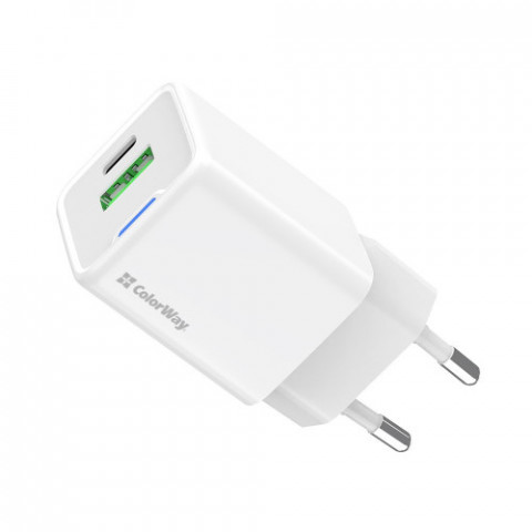 Мережевий зарядний пристрій ColorWay GaN Mini 35W PD Port PPS USB (Type-C PD + USB QC4.0) White (CW-CHS055PD-WT)