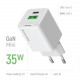 Мережевий зарядний пристрій ColorWay GaN Mini 35W PD Port PPS USB (Type-C PD + USB QC4.0) White (CW-CHS055PD-WT)