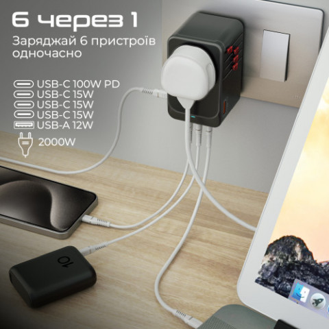 Зарядний пристрій Promate TripMate-GaN100 100W Black