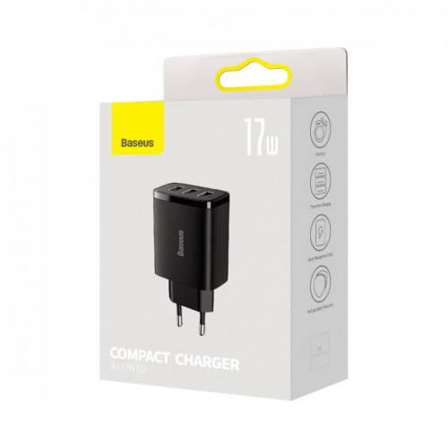 Мережевий зарядний пристрій Baseus Compact 17W (3 USB) Black (CCXJ020101)