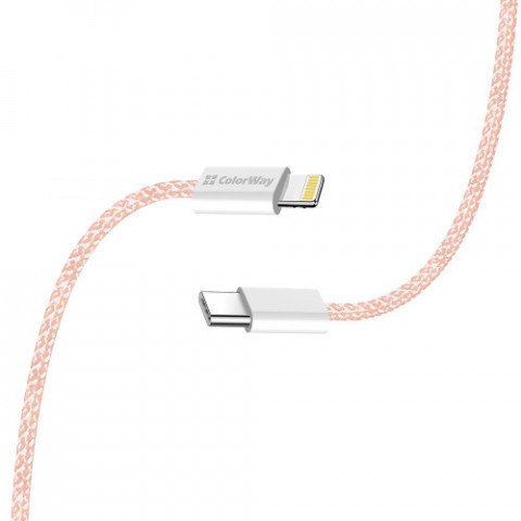 Кабель ColorWay Lightning + USB Type-C (M/M), 3.0 А, 1 м, Pink (CW-CBPDCL061-P)