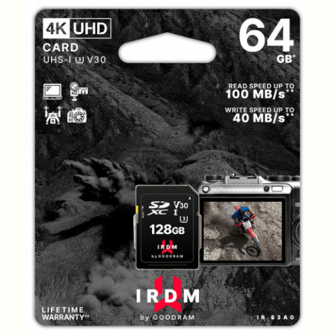 Карта пам`ятi SDXC 64GB UHS-I/U3 Class 10 Goodram IRDM S3A0 R100/W40MB/s (IR-S3A0-0640R12)