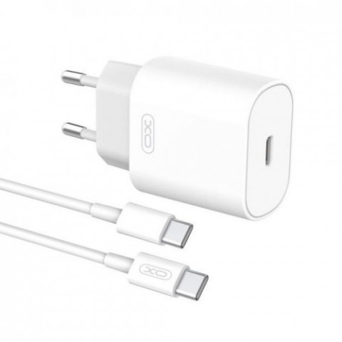 Мережевий зарядний пристрій XO L91EU 1хType-C PD25W White (L91C-WH) + кабель USB Type-C