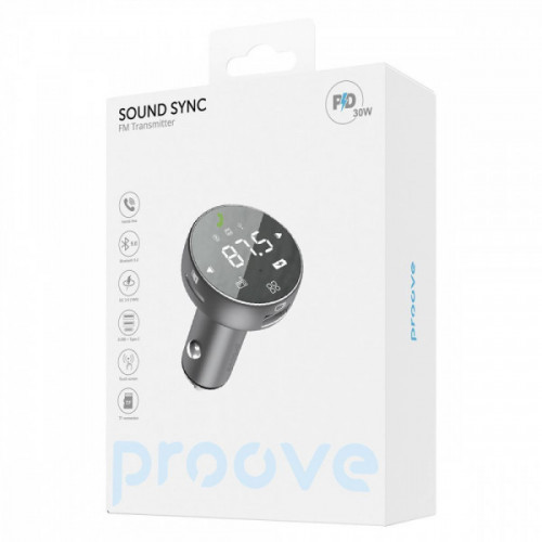 АЗП Proove FM Launcher Sound Sync 30W (PD+QC3.0) Type-C+USB gray Купити в Україні
