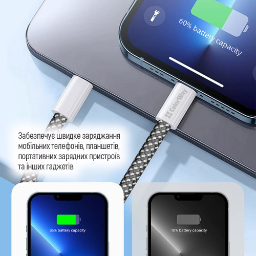 Кабель ColorWay USB Type-C + USB Type-C (M/M), 3.0 А, 1 м, Black (CW-CBPDCC061-BK)