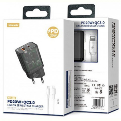 Мережевий зарядний пристрій Proda Xinrui A62 Black (PD-A62-BK) + кабель Type-C/Lightning