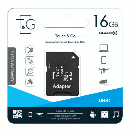 Карта пам`ятi MicroSDHC 16GB UHS-I Class 10 T&G + SD-adapter (TG-16GBSD10U1-01)