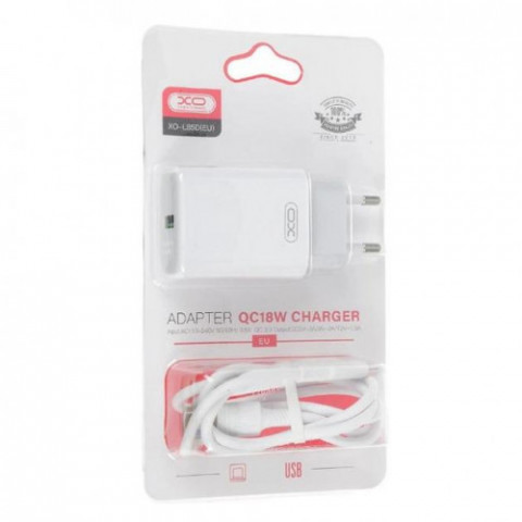 Мережевий зарядний пристрій XO L85 (1USBх3A) QC3.0 White (XO-L85m-WH) + кабель microUSB