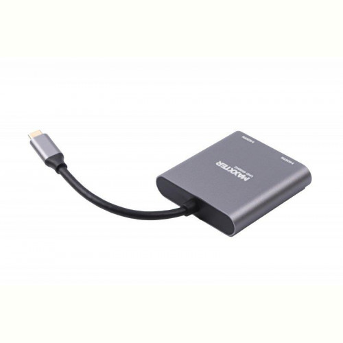 Адаптер-перехідник Maxxter (V-CM-2HDMI), USB-C-2хHDMI, сірий