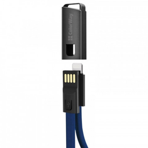 Кабель ColorWay USB-Lightning, 2.4А, 0.22м, Blue (CW-CBUL021-BL)