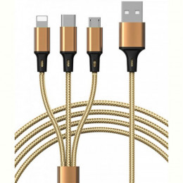 Кабель Proda PD-B92th USB - Lightning/microUSB/USB-C 2.4А, 1.3м, Gold (PD-B92th-GD)