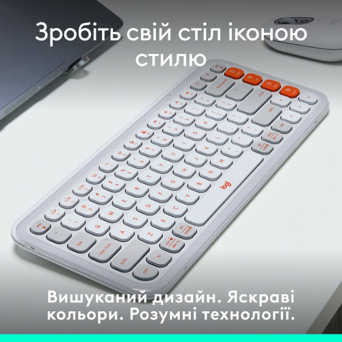 Клавiатура бездротова Logitech Pop Icon Keys Off White (920-013072)