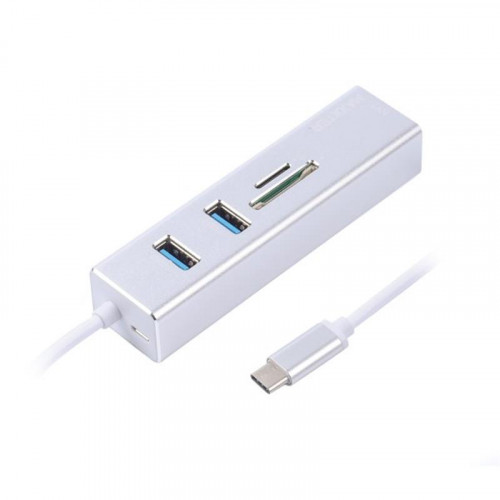 Концентратор USB Type-C Maxxter 2хUSB3.0, RJ-45, microSD/TF, метал, Grey (NECH-2P-SD-01)