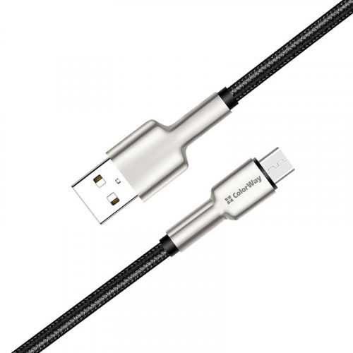 Кабель ColorWay USB-microUSB, head metal, 2.4А, 1м, Black (CW-CBUM046-BK)