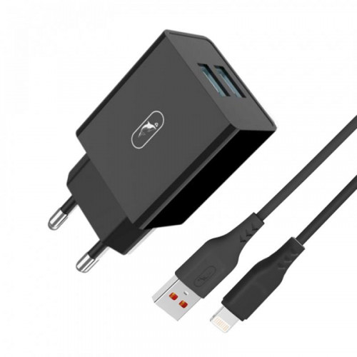 Зарядний пристрій SkyDolphin SC30L (2USB, 2.1A) Black (MZP-000170) + кабель Lightning