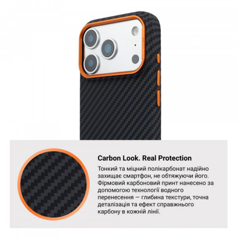 Чохол ArmorStandart LikeCarbon2 SE MagCase для Apple iPhone 17 Pro Black Orange (ARM89161)