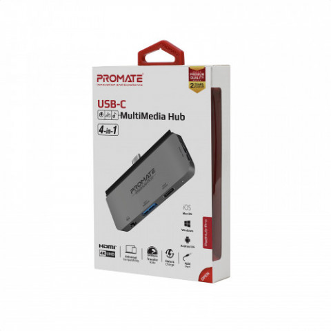 USB-хаб Promate PadHub-Pro USB Type-C 4-в-1 Grey