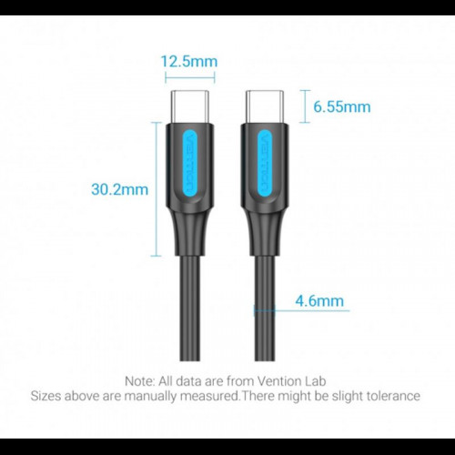 Кабель Vention USB Type-C - USB Type-C TPE Round PD 100W, 5A, 0.5m, Black (COTBD)