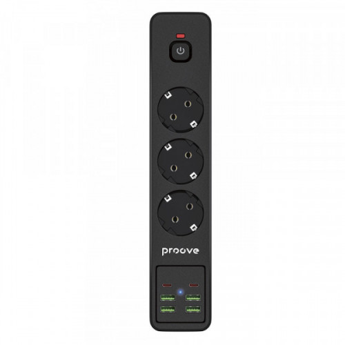 Мережевий фільтр Proove Power Strip P-03 (3 розетки + 4 USB + 2 Type-C) 2М black Купити в Україні