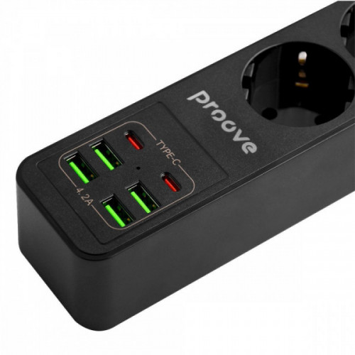 Мережевий фільтр Proove Power Strip P-03 (3 розетки + 4 USB + 2 Type-C) 2М black Купити в Україні