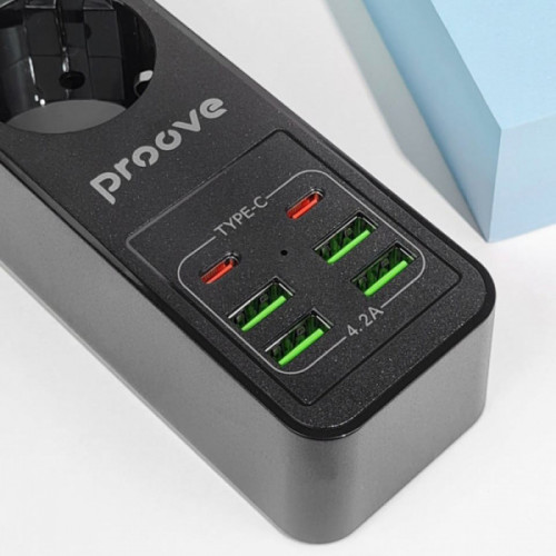 Мережевий фільтр Proove Power Strip P-03 (3 розетки + 4 USB + 2 Type-C) 2М black Купити в Україні