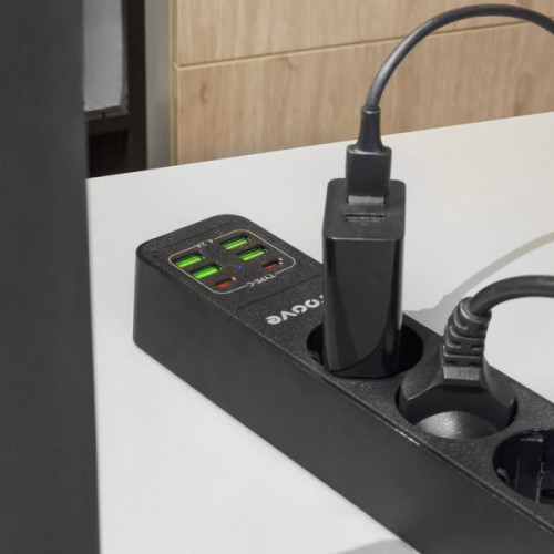 Мережевий фільтр Proove Power Strip P-03 (3 розетки + 4 USB + 2 Type-C) 2М black Купити в Україні