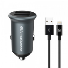 Автомобільний зарядний пристрій ArmorStandart 2xUSB QC3.0 Grey + кабель Lightning (ARM82458)