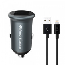 Автомобільний зарядний пристрій ArmorStandart 2xUSB QC3.0 Grey + кабель Lightning (ARM82458)